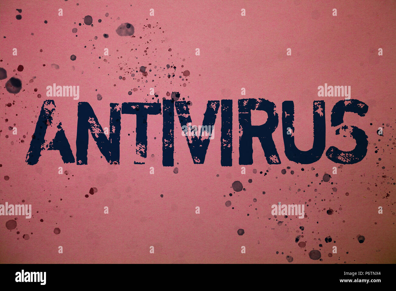Handwriting text Antivirus. Concept meaning Safekeeping Barrier Firewall Security Defense Protection Surety Ideas messages pink background splatters m Stock Photo
