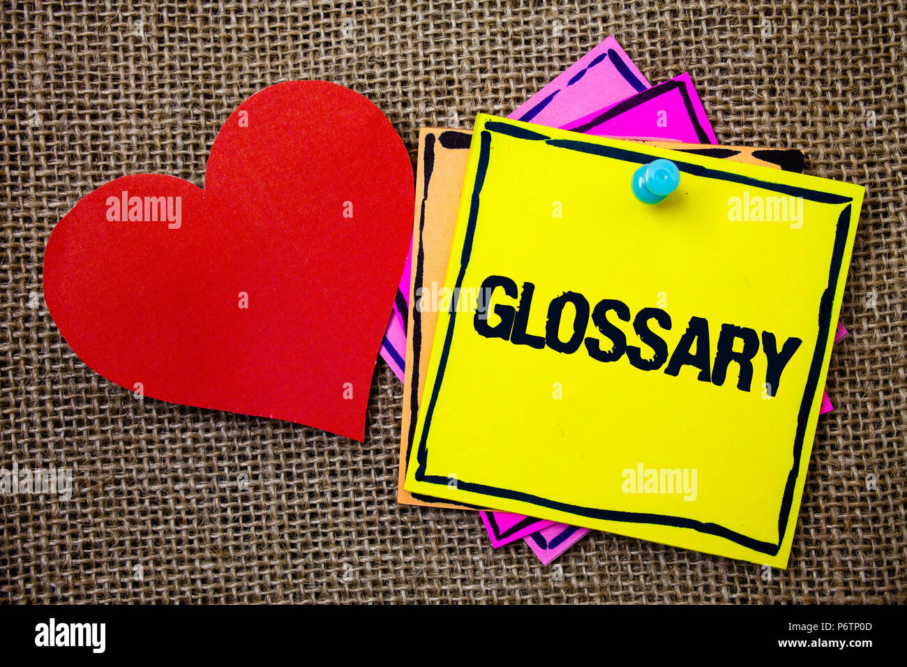 Writing note showing Glossary. Business photo showcasing Alphabetical