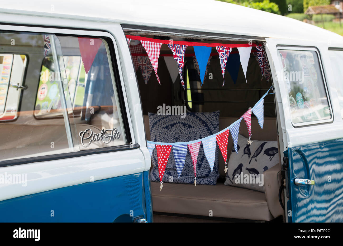 VW Volkswagen camper van with bunting at a VW show. Stoner Park ...