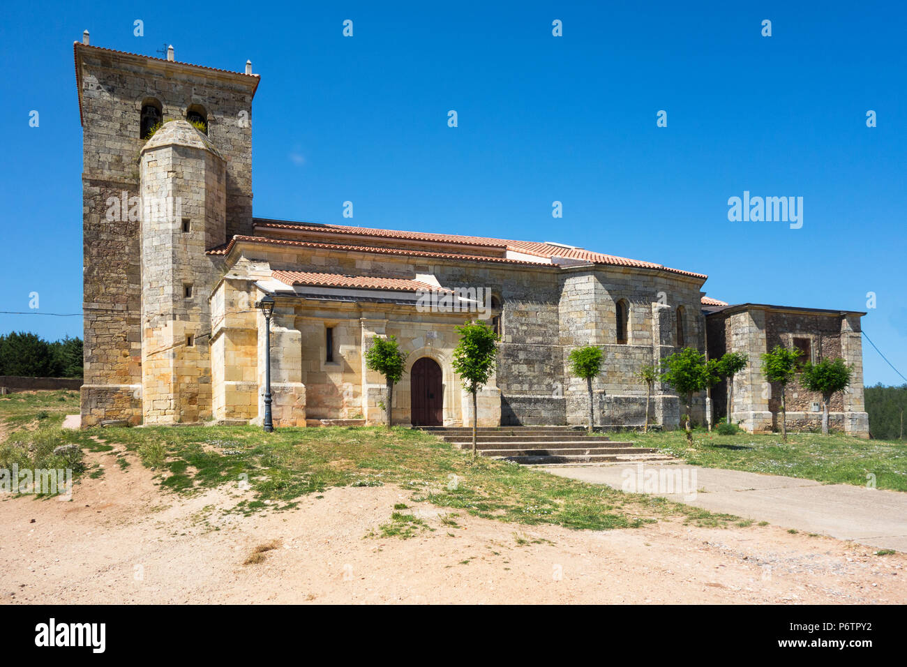 The church of San Cristobal in the Spanish village of Pradanos De Ojeda, Palencia Spain Stock Photo
