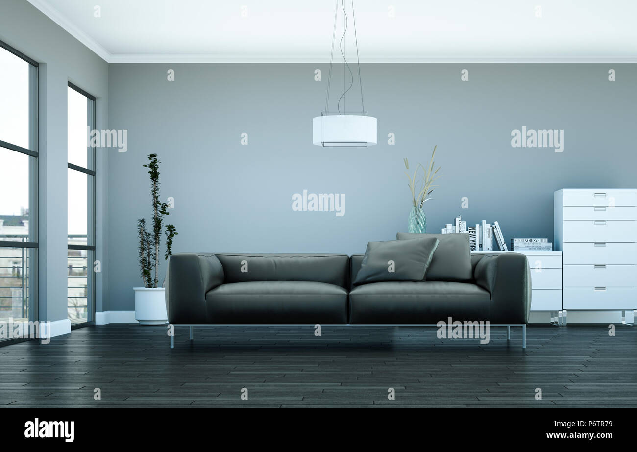 modern interior design living room with leather sofa Stock Photo - Alamy