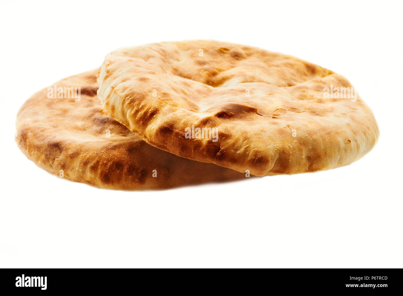 Two fresh pita bread isolated on white background. Pita bread close-up Stock Photo