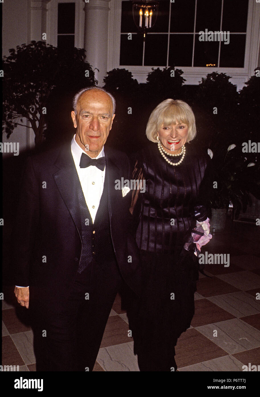 Washington, DC., USA, February 20, 1991 Robert Mondavi with his wife Margit Biever Mondavi arrive in the book sellers lobby of the White House to attend the state dinner in honor of Queen Margrethe II of Denmark Credit: Marc Reinstein / MediaPunch Stock Photo