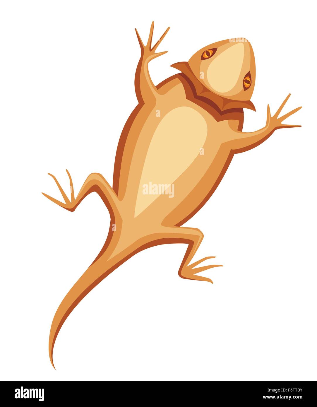 Flat bearded dragon. Small brown lizard. Central bearded dragon logo design, flat icon. Vector illustration isolated on white background. Stock Vector