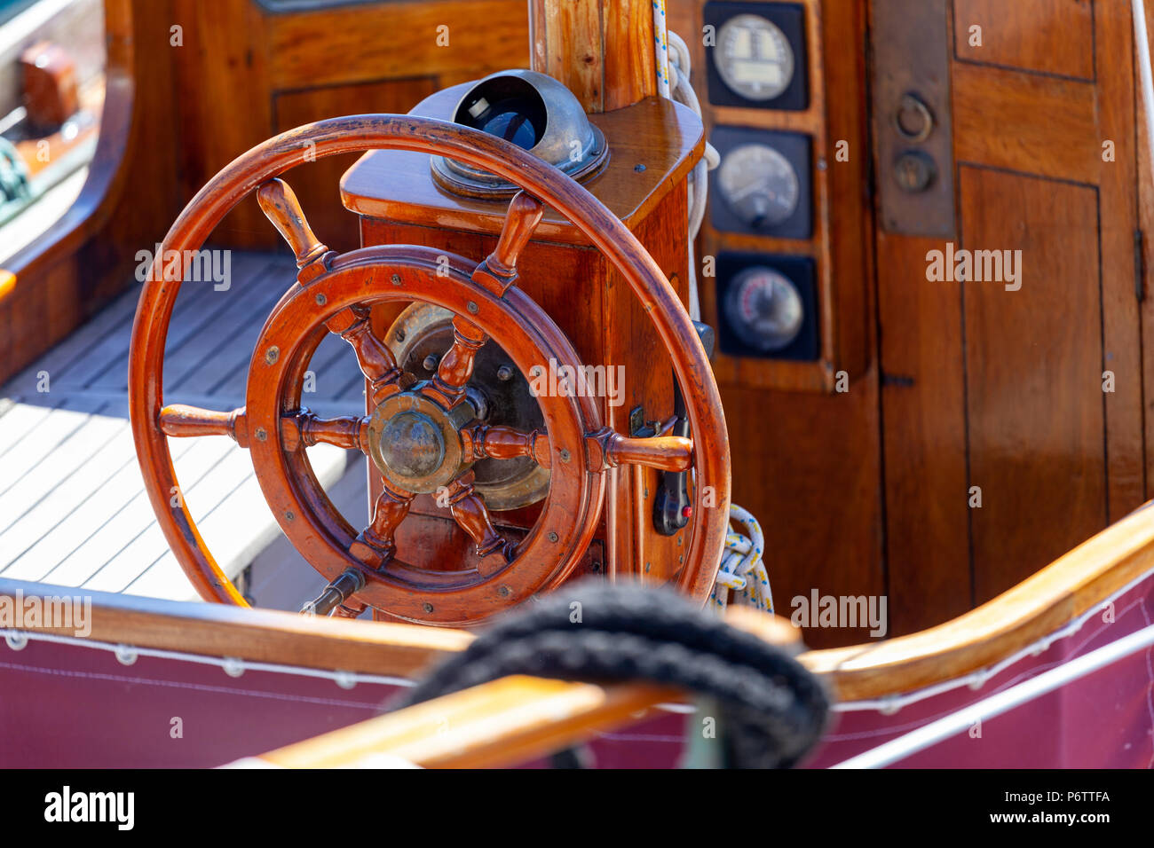 Steuer auf einem Segelschiff Stock Photo
