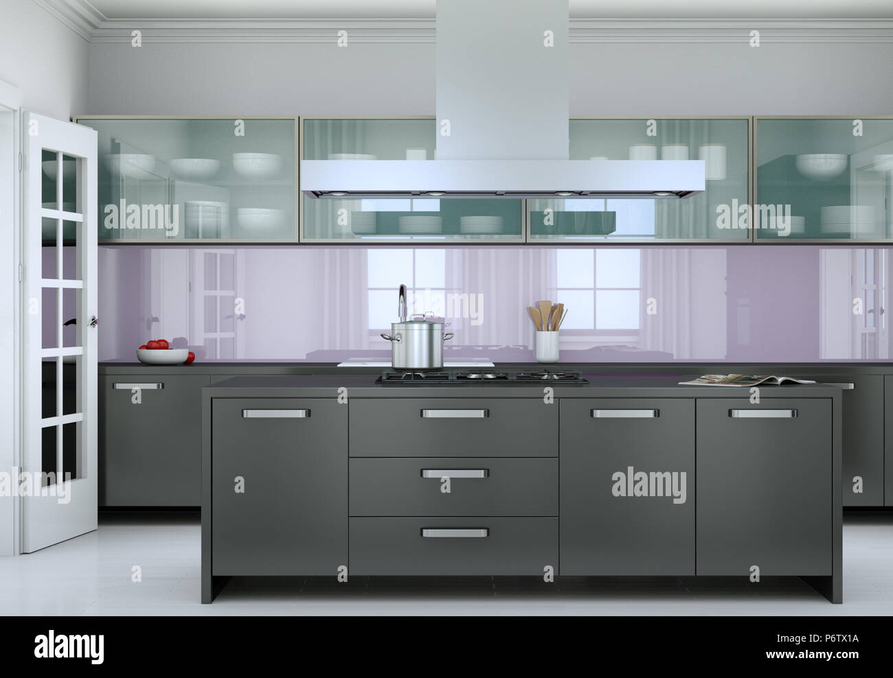 Black modern kitchen interior design illustration Stock Photo - Alamy