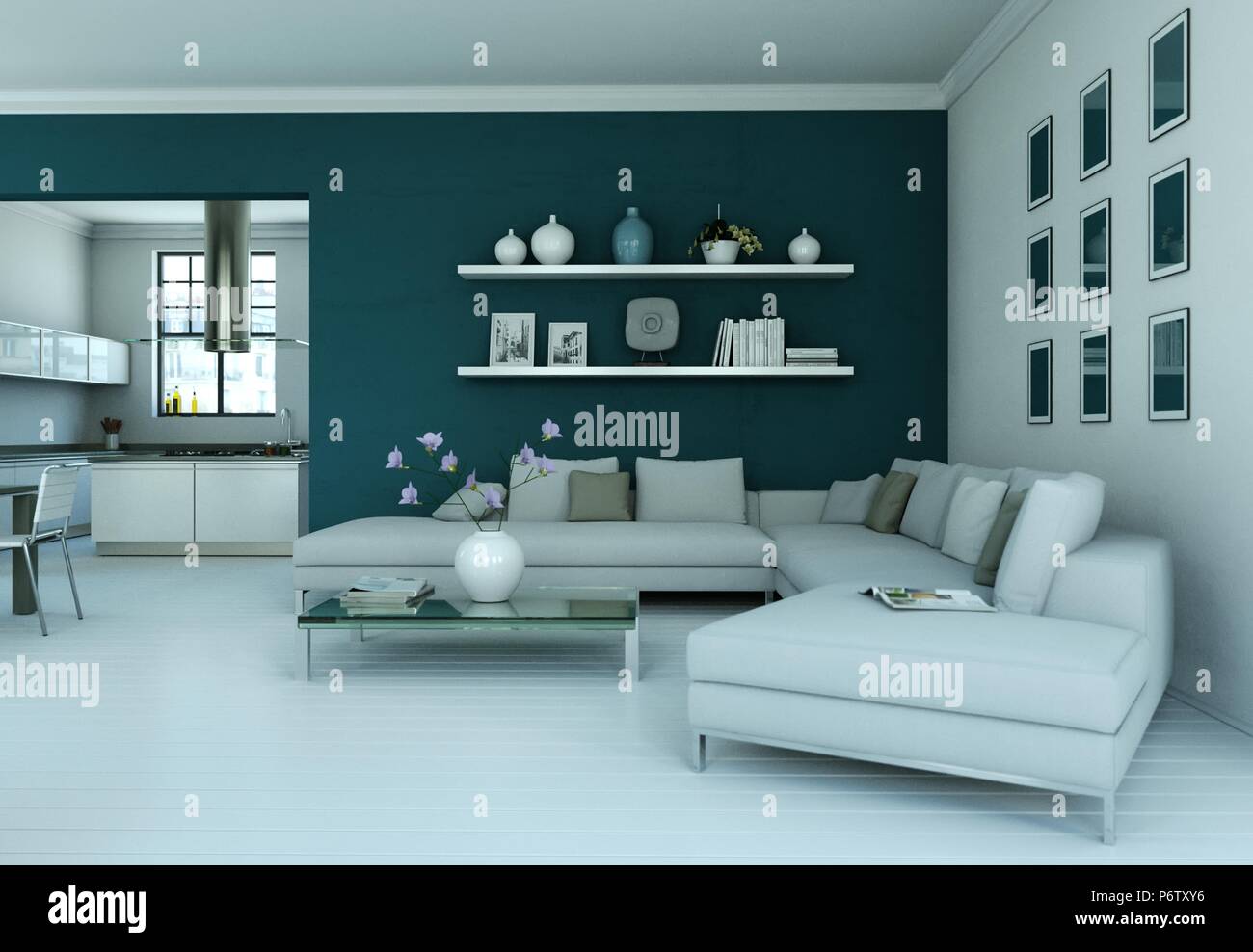 Modern bright flat interior design with sofas Stock Photo - Alamy