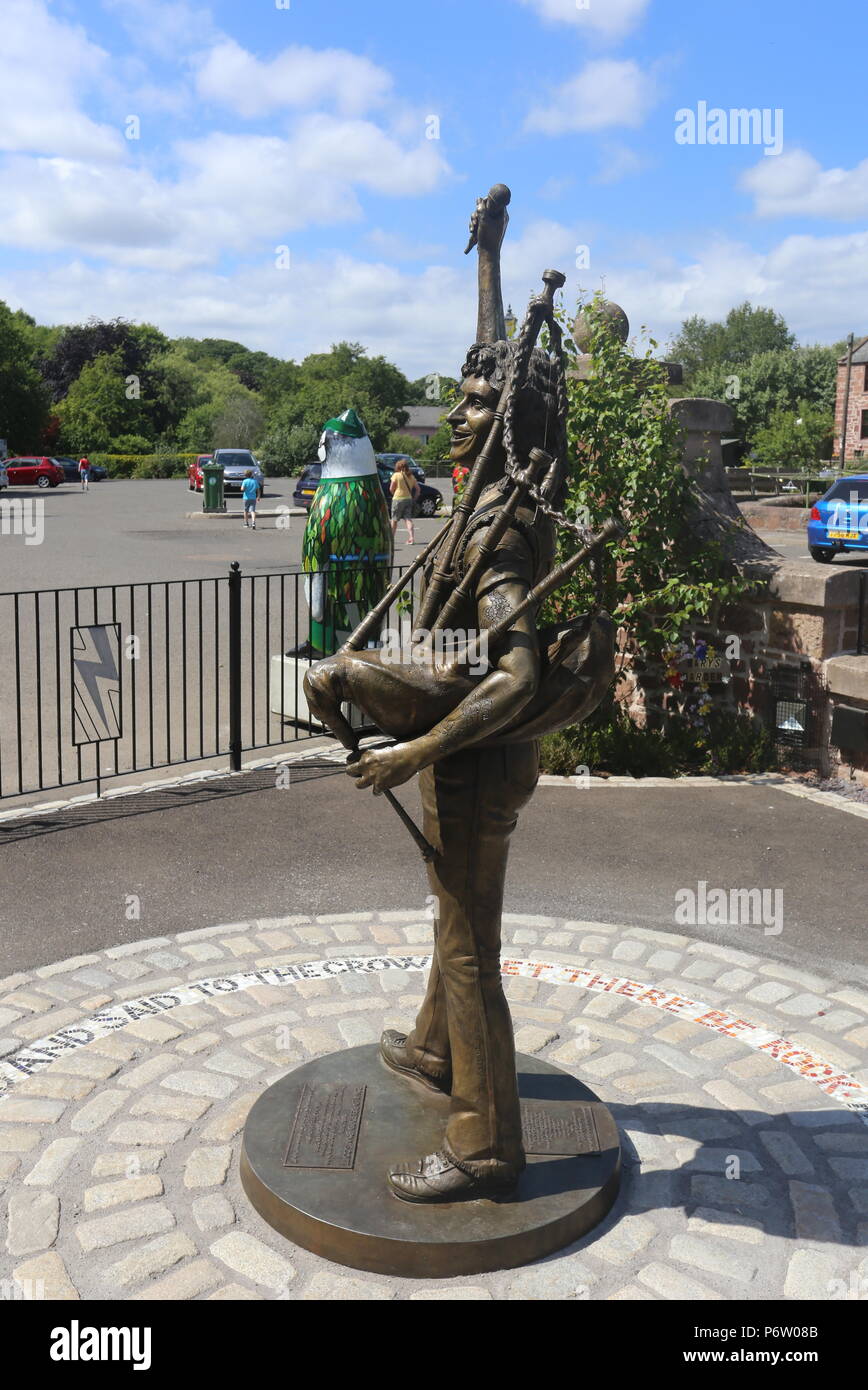 Life sized statue of AC/DC singer Bon Scott in Kirriemuir Scotland July ...