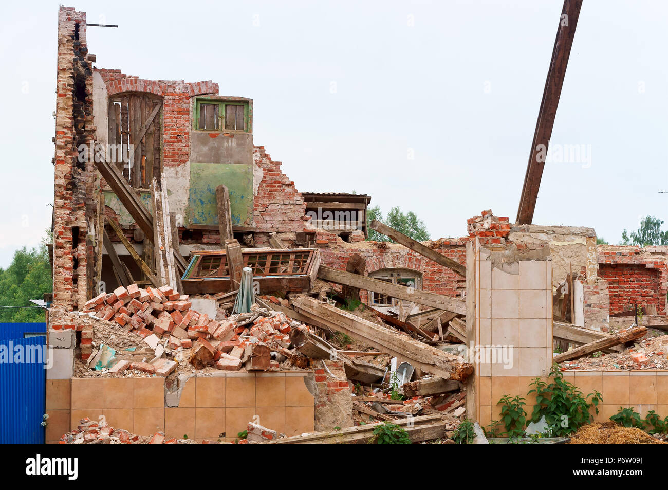 old ruined building of brick, collapsed brick house Stock Photo Alamy