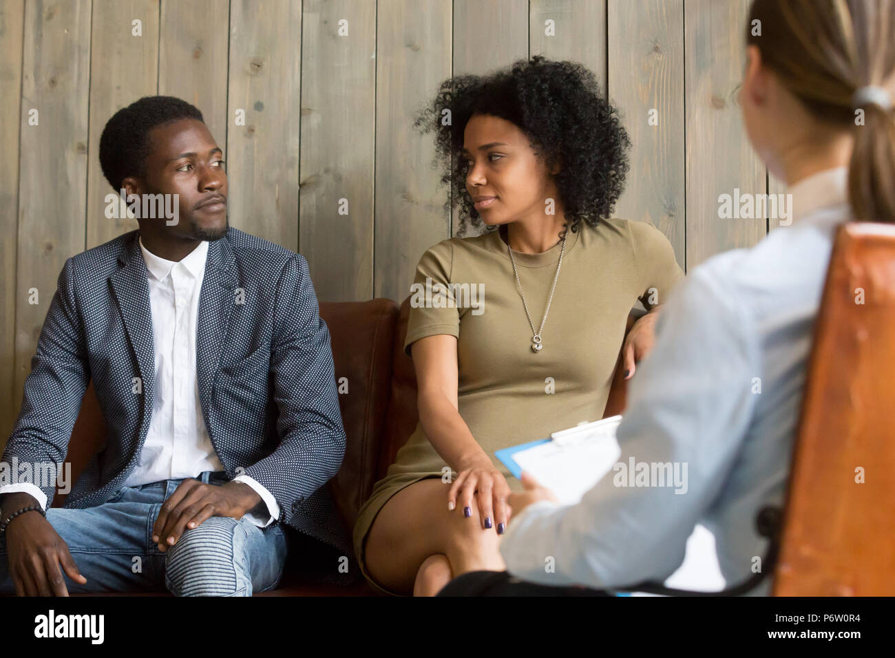 Reconciled black spouses make peace after successful relationshi Stock Photo
