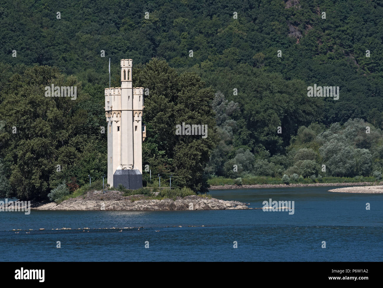 The Binger Mouse Tower, Mauseturm on a small island in the Rhine river, Germany Stock Photo