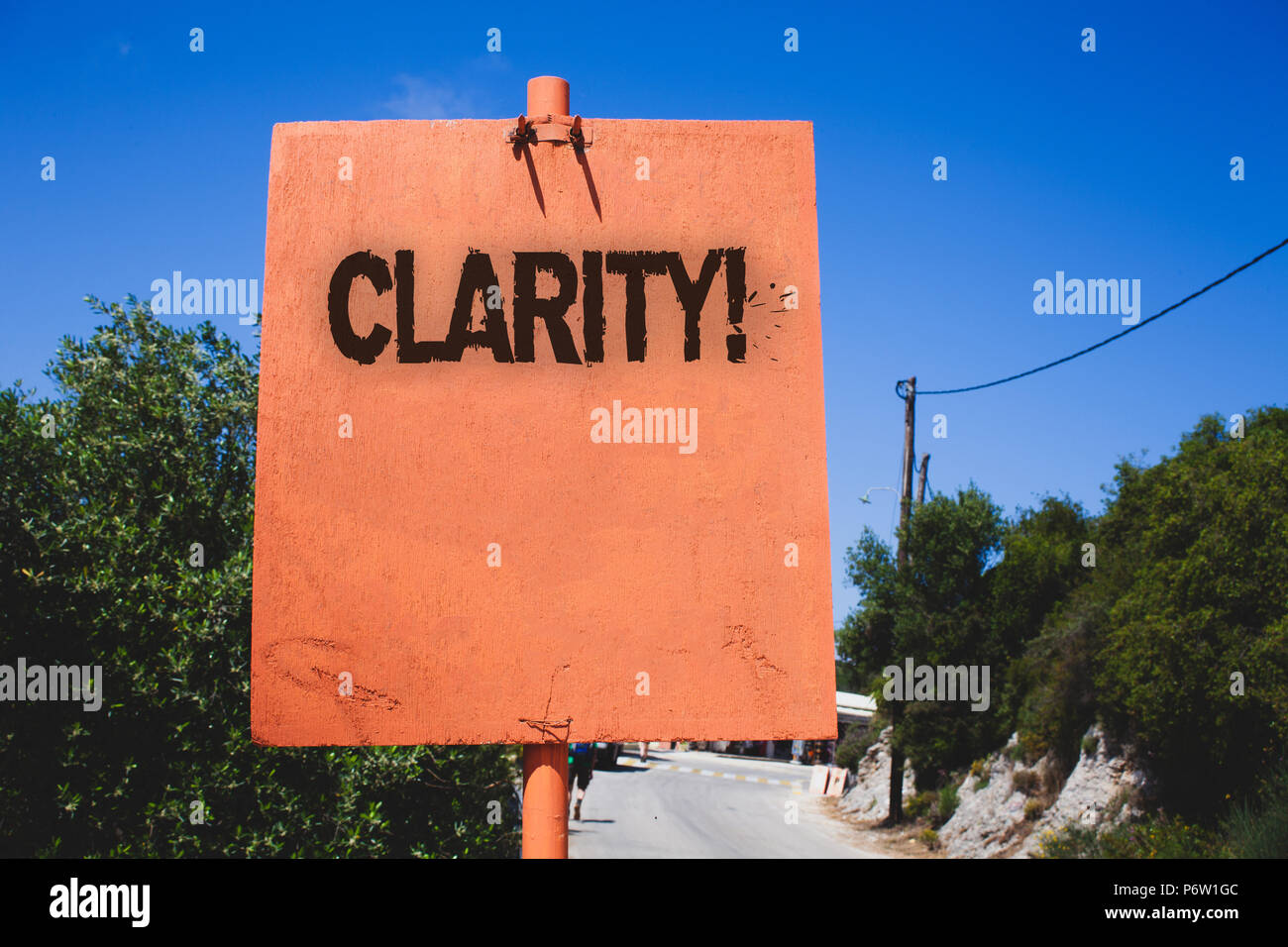 Conceptual hand writing showing Clarity. Business photo text Certainty Precision Purity Comprehensibility Transparency Accuracy Wooden board post idea Stock Photo