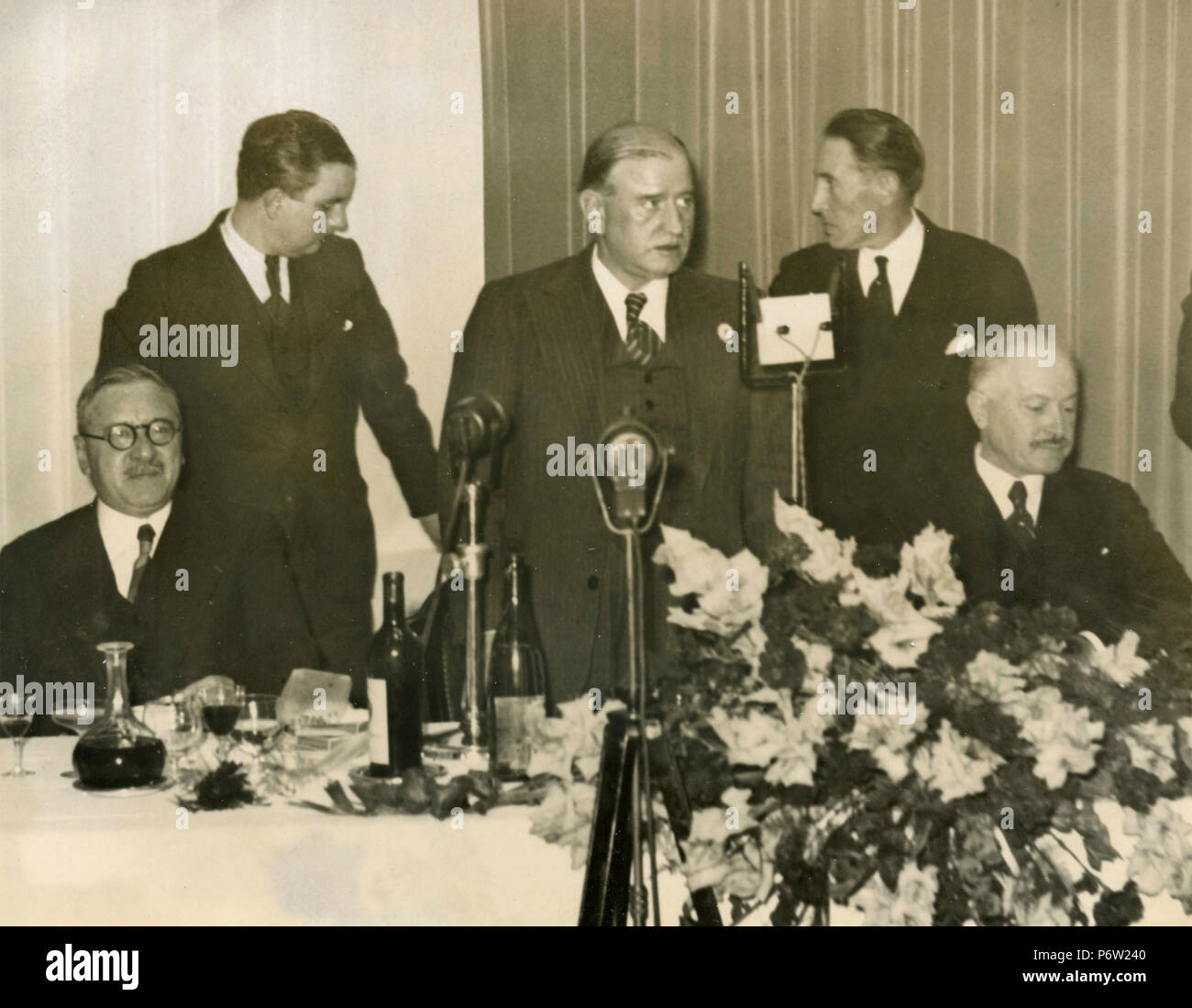 French Ministers Rivollet and Daladier, President Albert Lebrun, Paris, France 1938 Stock Photo