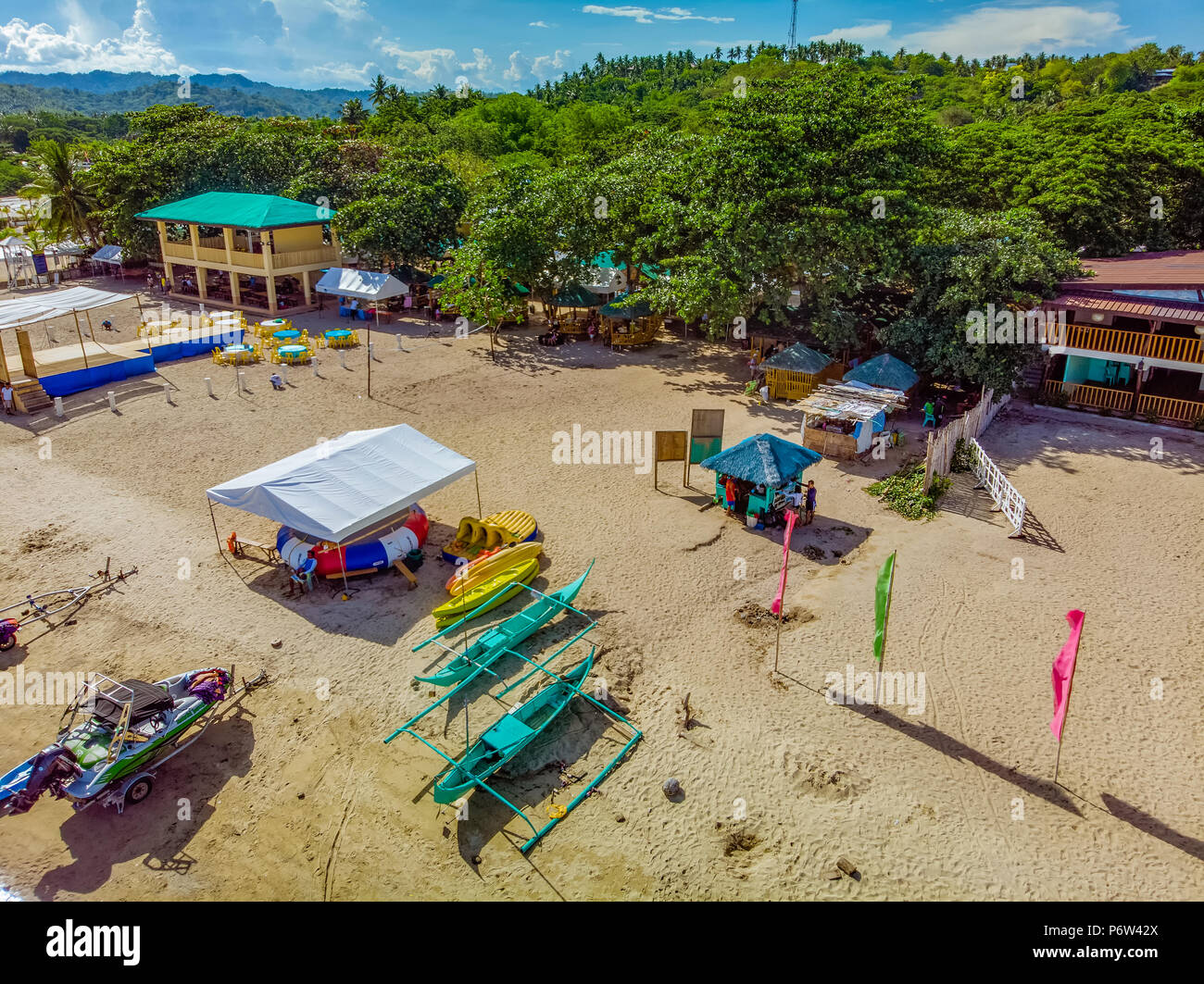 Recreational boats docked at the beach of Laiya, San Juan, Batangas Stock Photo