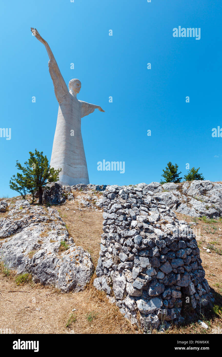 MARATEA, ITALY JUNE 20, 2017 The San Biagio mountain with the statue