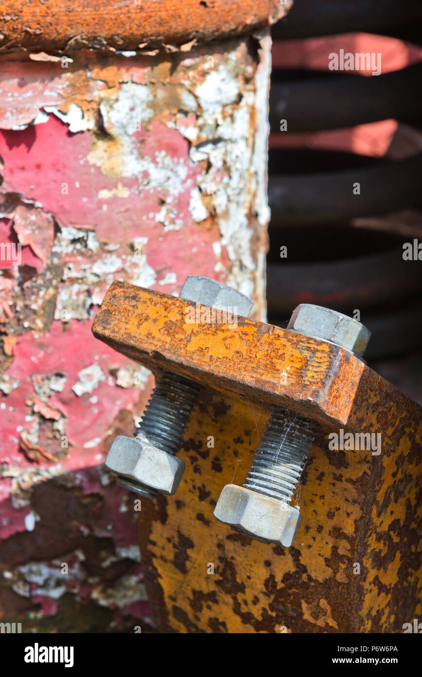 Scrap metal, nuts, bolts and buffers from old trains, on the scrap pile