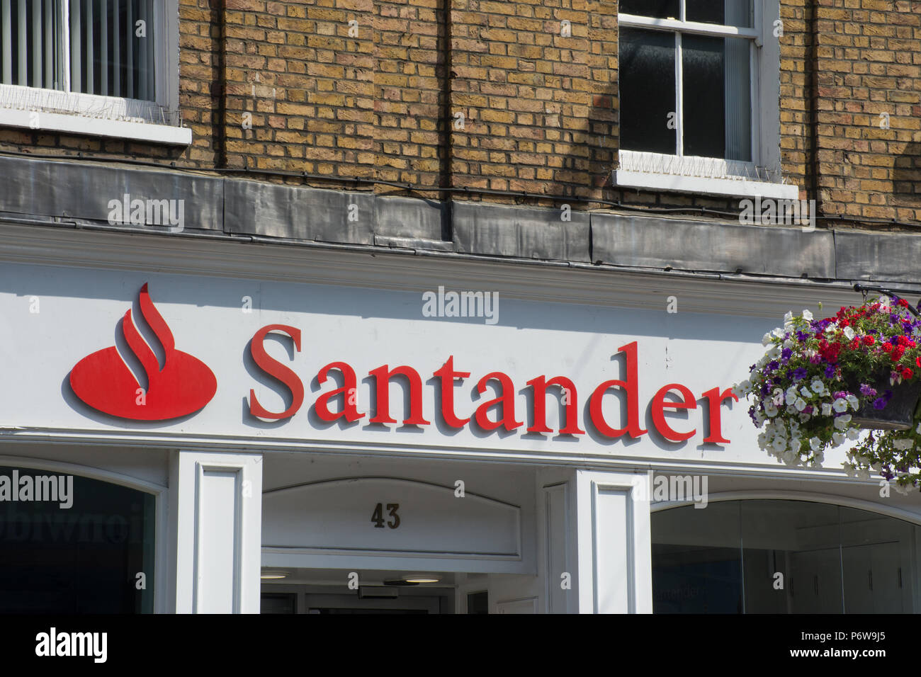 Sign and logo outside Santander bank, UK Stock Photo