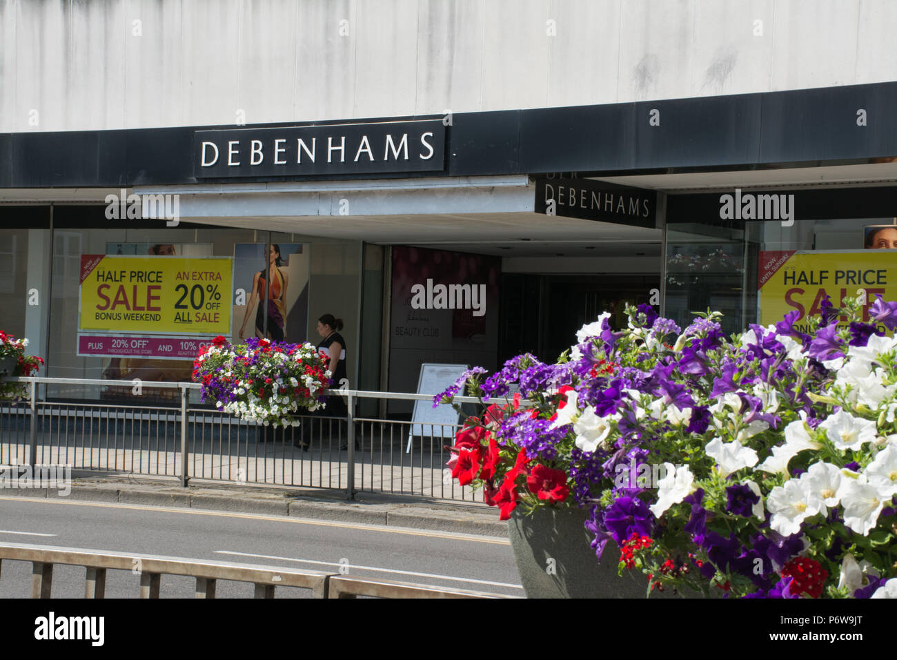 Exterior of the large Debenhams department store in Guildford town