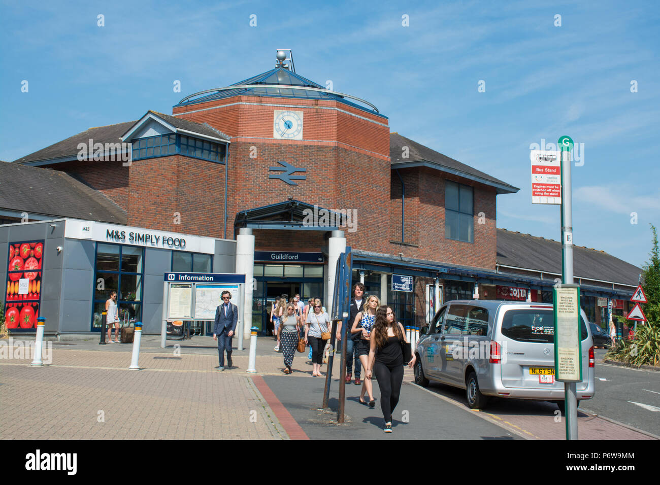 Outside the railway station in Guildford town, Surrey, UK Stock Photo