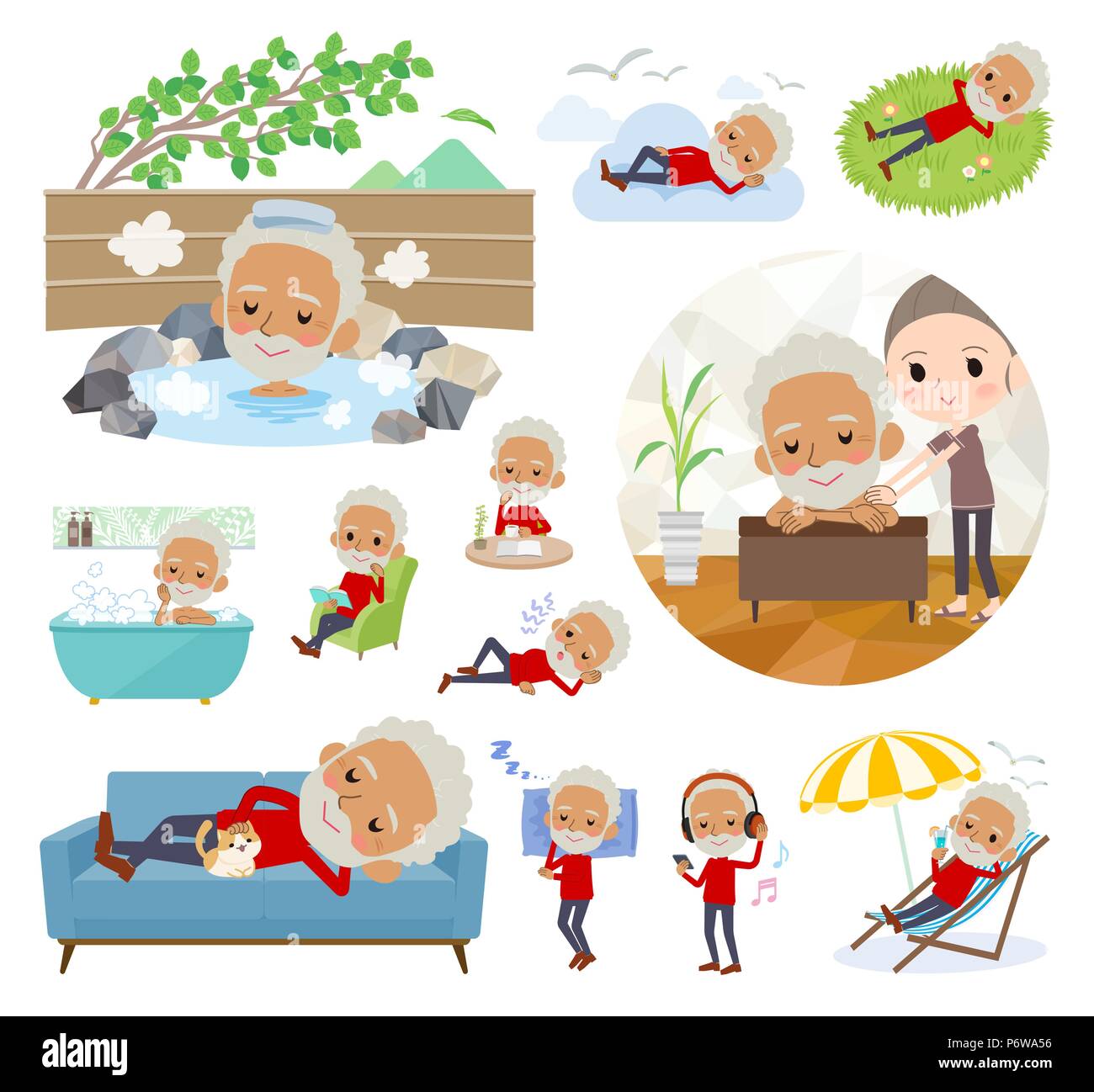 A set of old men about relaxing.There are actions such as vacation and ...
