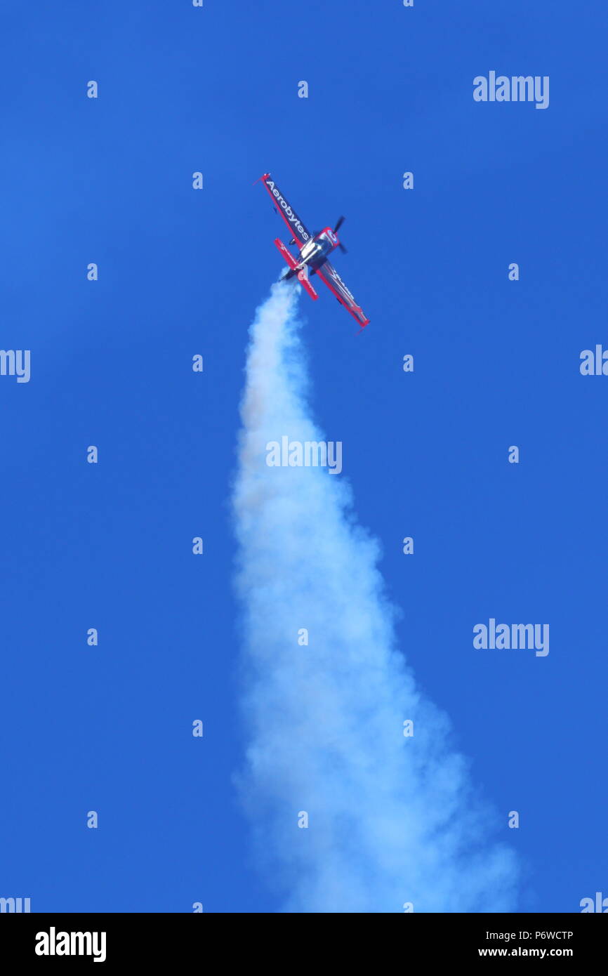 The Blades Aerobatic team perform manoeuvres during an air display at the Scarborough Armed Forces Day event. Stock Photo