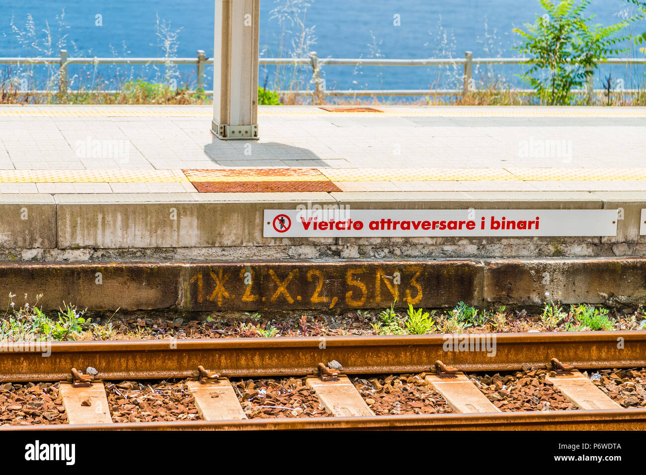 CORNIGLIA (SP), ITALY - JUNE 17, 2018: green weeds are infesting the railway Stock Photo