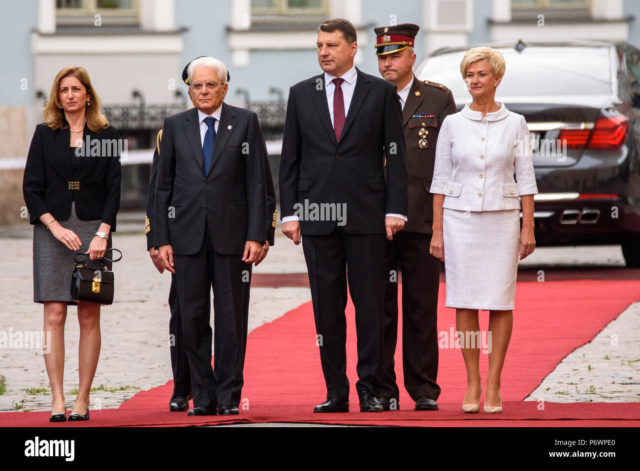 Riga, Latvia. 3rd July 2018.  President of Italy Sergio Mattarella and Ms Laura Mattarella arrives for Official State Visit in Riga, Latvia. Credit: Gints Ivuskans/Alamy Live News Stock Photo