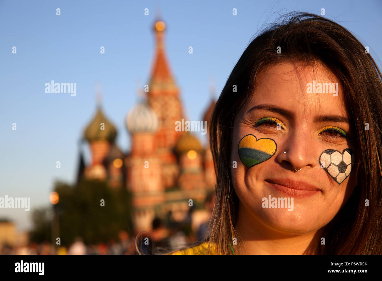 Moscow Russia 2nd July 2018 Brazil Fan Girl In The Kremlin Square During Fifa World Cup 2018