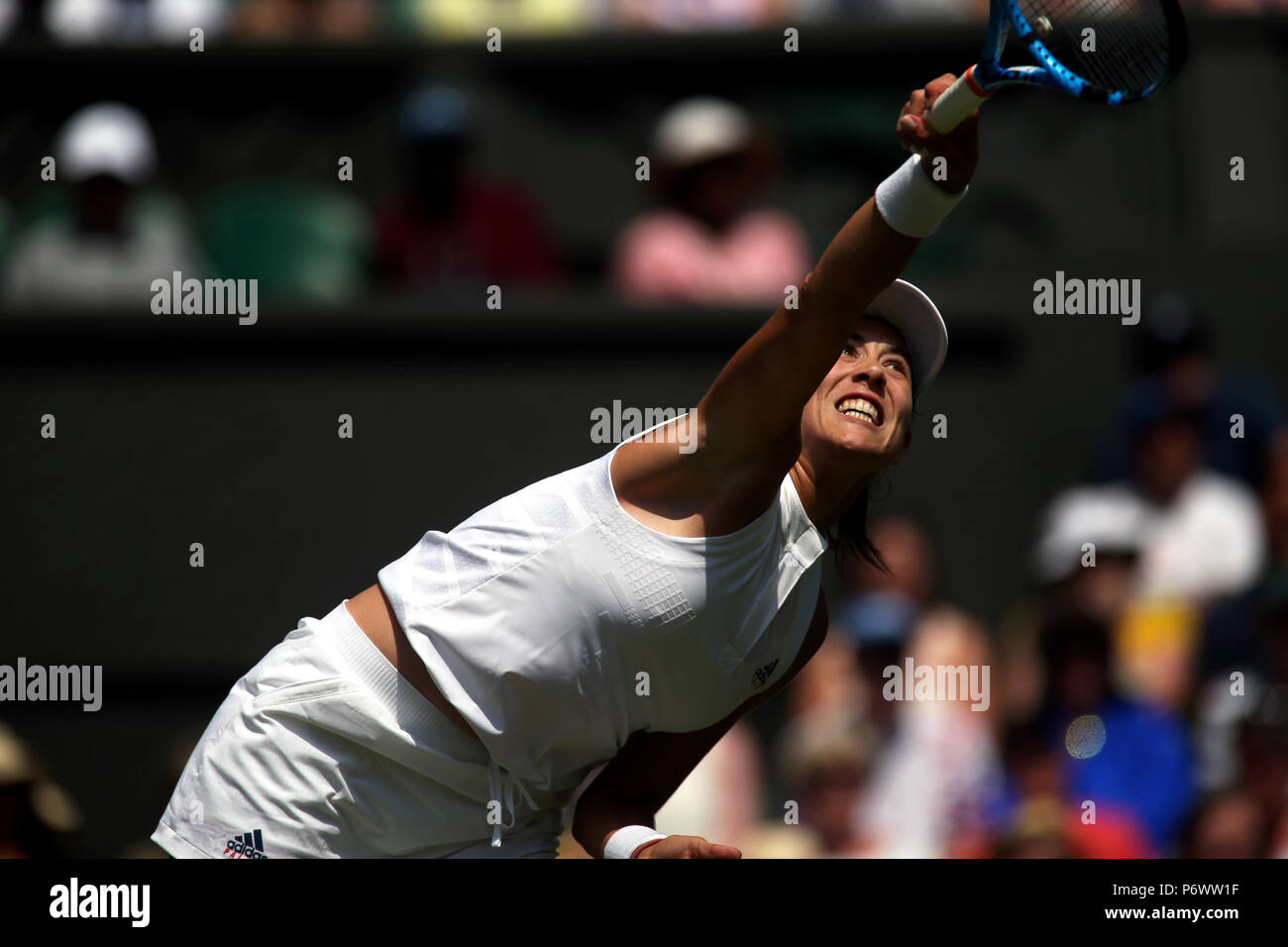 London, England - July 3rd, 2018.  Garabine Muguruza of Spain in action against Naomi Broady of Great Britain in first round action at Wimbledon today. Credit: Adam Stoltman/Alamy Live News Stock Photo