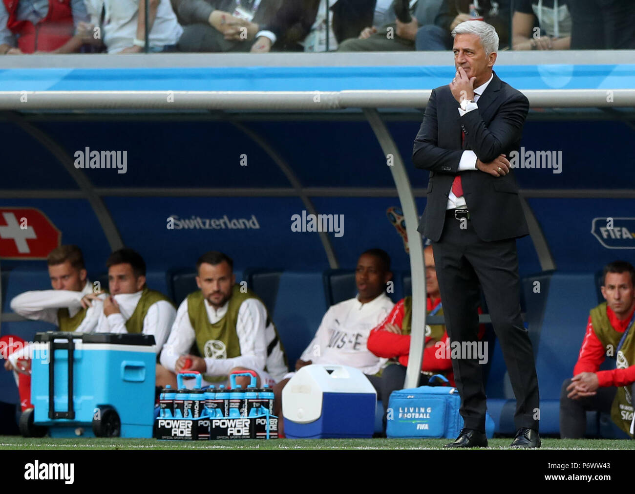 Saint Petersburg, Russia. 3rd July, 2018. Head coach Vladimir Petkovic of Switzerland is seen during the 2018 FIFA World Cup round of 16 match between Switzerland and Sweden in Saint Petersburg, Russia, July 3, 2018. Credit: Wu Zhuang/Xinhua/Alamy Live News Stock Photo