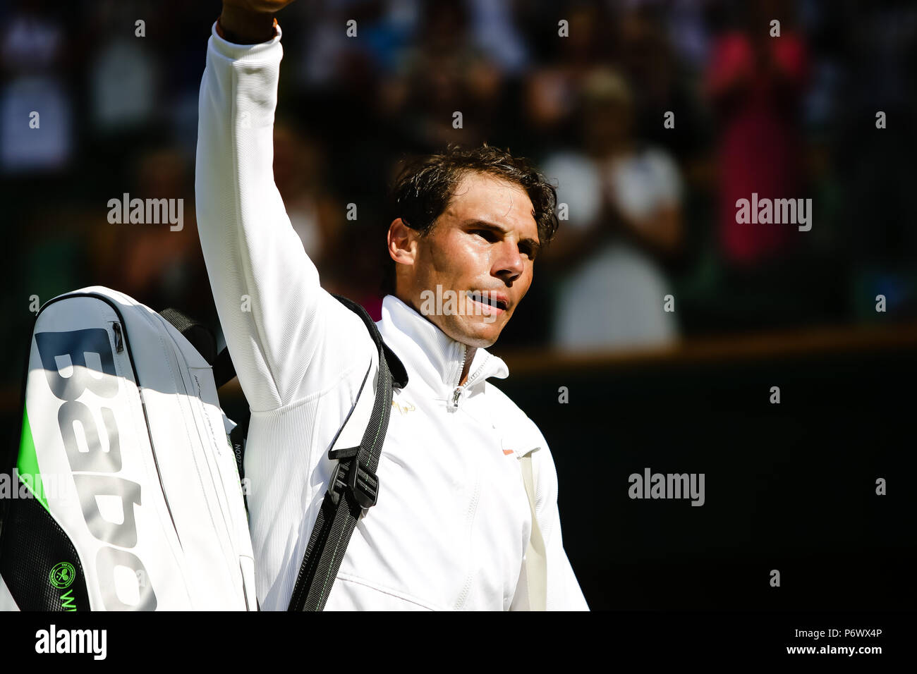 London, UK, 3rd July 2018: Rafael Nadal of Spain leaves the Centre Court after his 1st round match Day 2 at the Wimbledon Tennis Championships 2018 at the All England Lawn Tennis and Croquet Club in London. Credit: Frank Molter/Alamy Live news Stock Photo