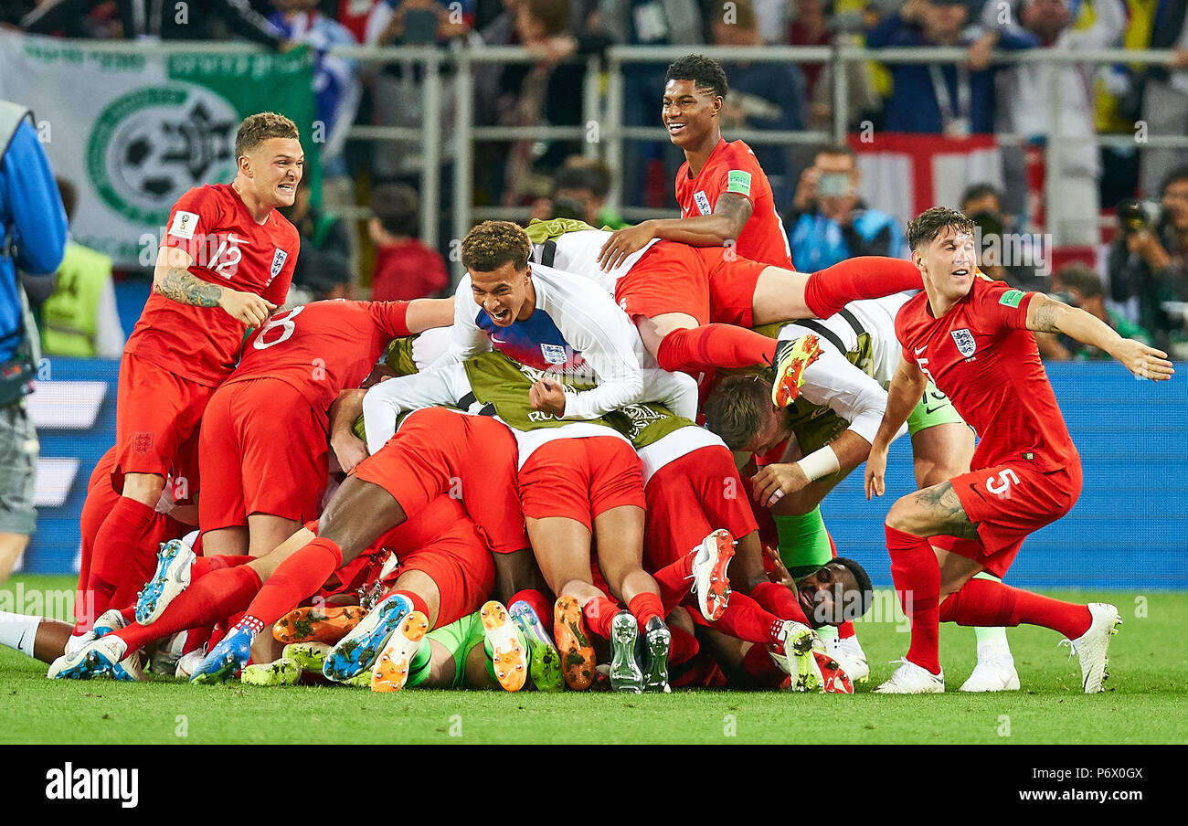 England- Columbia, Soccer, Moscow, July 03, 2018 english team celebrate the victory in penalty shoot out ENGLAND - COLUMBIA FIFA WORLD CUP 2018 RUSSIA, Season 2018/2019,  July 03, 2018 S p a r t a k Stadium in Moscow, Russia. © Peter Schatz / Alamy Live News Stock Photo