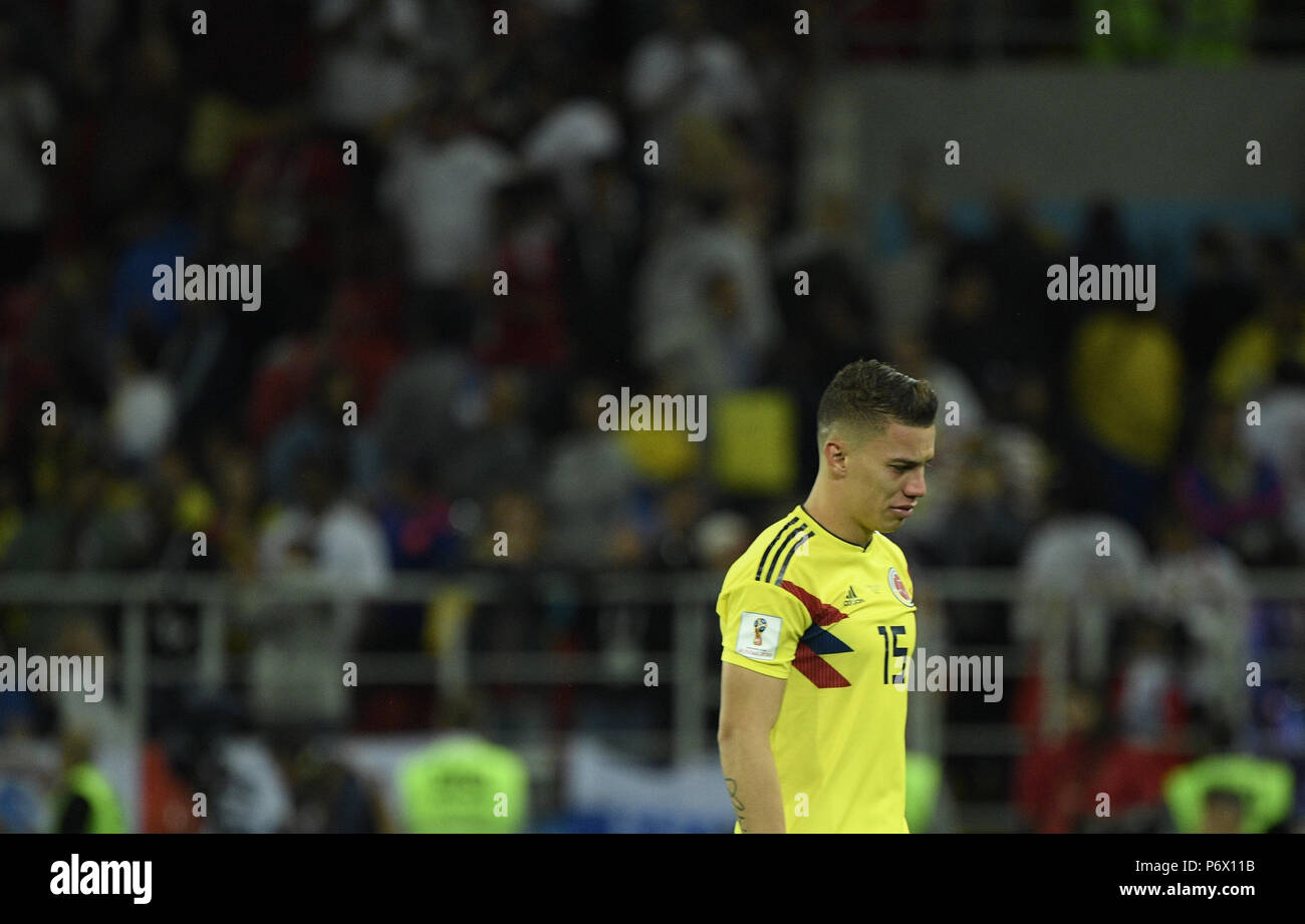 Moscow, Russia. 3rd July, 2018. Mateus Uribe of Colombia is seen after the 2018 FIFA World Cup round of 16 match between England and Colombia in Moscow, Russia, July 3, 2018. England won 5-4 (4-3 in penalty shootout) and advanced to the quarter-final. Credit: Lui Siu Wai/Xinhua/Alamy Live News Stock Photo