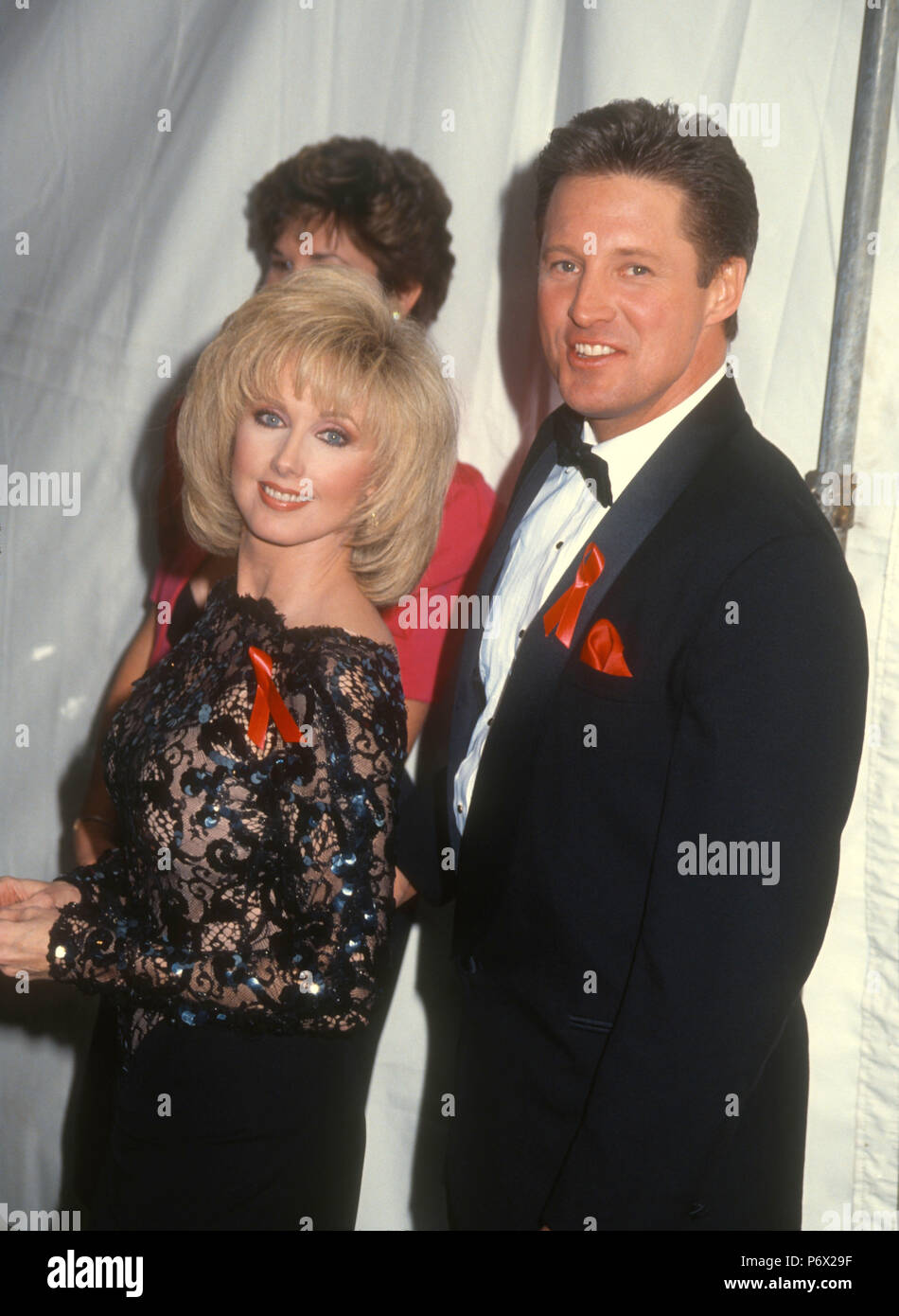 HOLLYWOOD, CA - JANUARY 12: (L-R) Actress Morgan Fairchild and actor Bruce Boxleitner attend the 13th Annual National CableACE Awards on January 12, 1992 at the Pantages Theatre in Hollywood, California. Photo by Barry King/Alamy Stock Photo Stock Photo