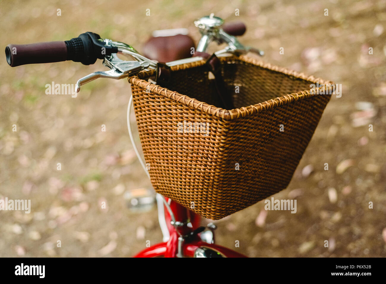 Old red vintage bicycle basket Stock Photo Alamy