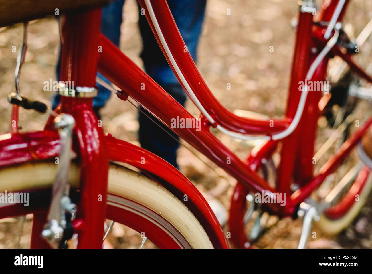 Old red vintage bicycle basket Stock Photo Alamy