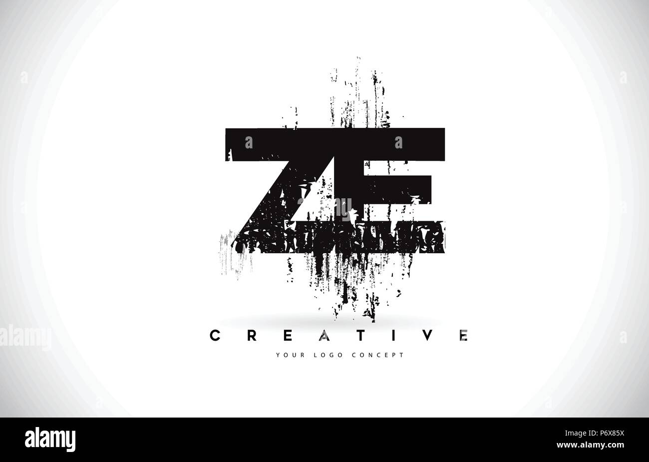 ZE Z E Grunge Brush Letter Logo Design in Black Colors. Creative Brush ...