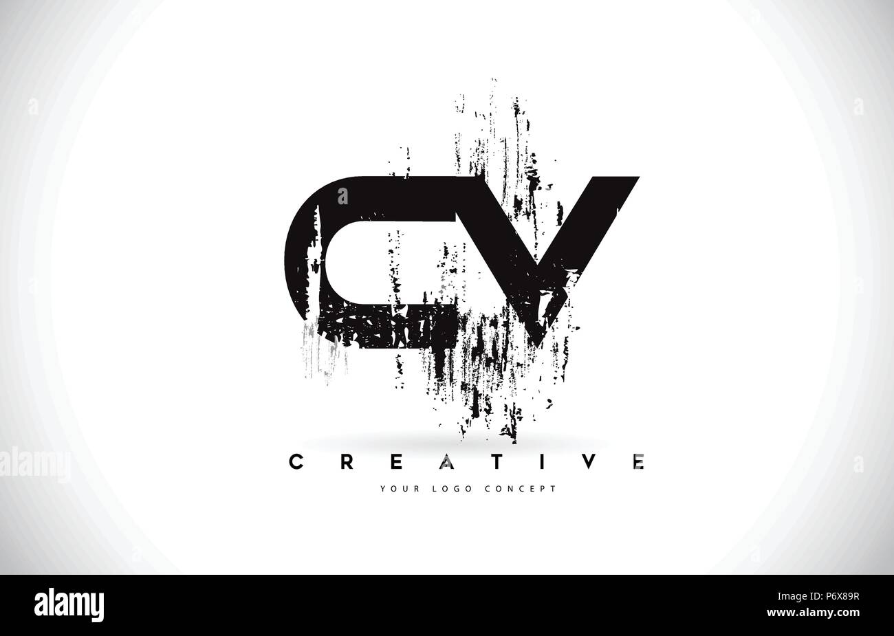 CV C V Grunge Brush Letter Logo Design in Black Colors. Creative Brush ...
