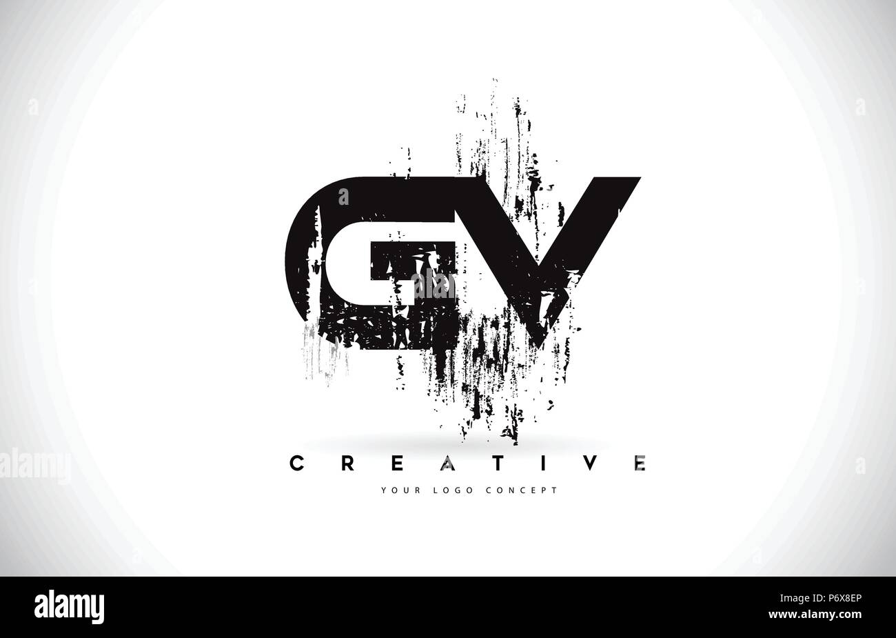 GV G V Grunge Brush Letter Logo Design in Black Colors. Creative Brush ...