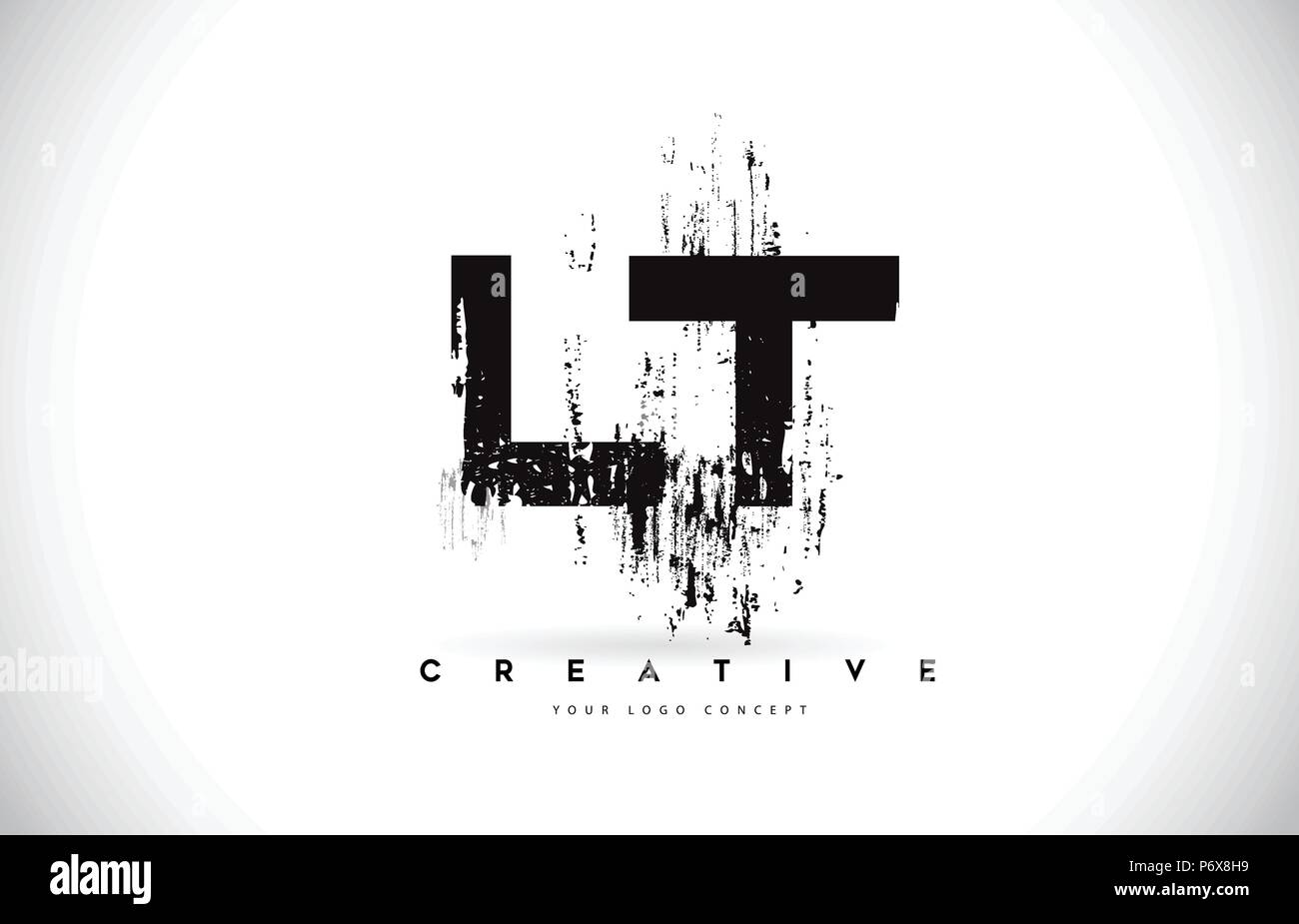 LT L T Grunge Brush Letter Logo Design in Black Colors. Creative Brush ...