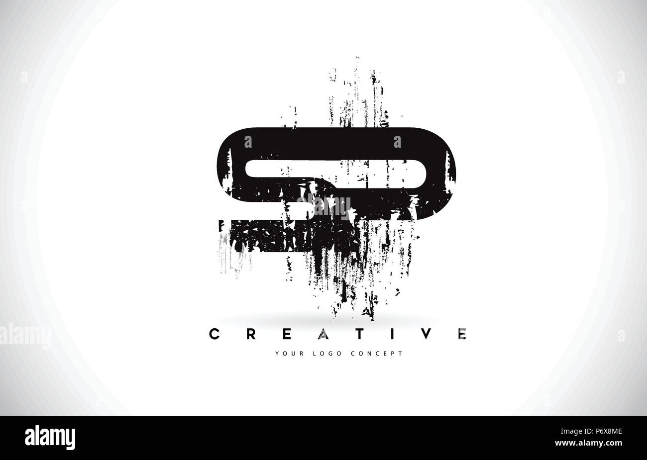 SP S P Grunge Brush Letter Logo Design in Black Colors. Creative Brush ...