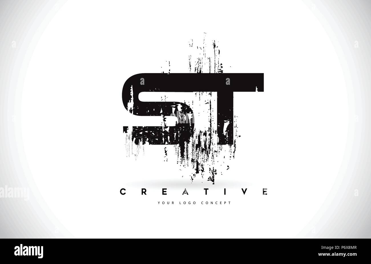 ST S T Grunge Brush Letter Logo Design in Black Colors. Creative Brush ...