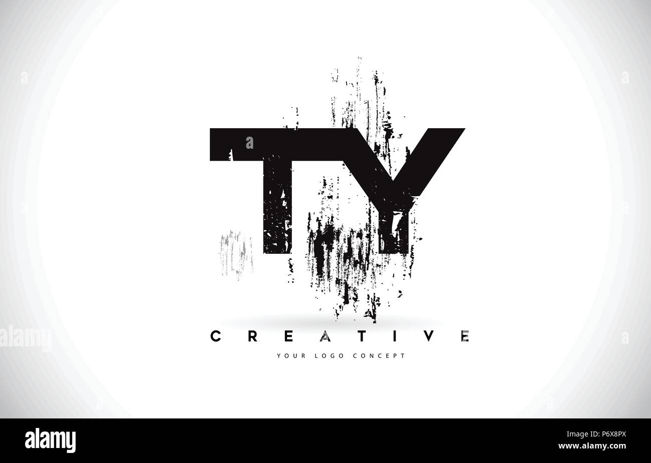 TY T Y Grunge Brush Letter Logo Design in Black Colors. Creative Brush