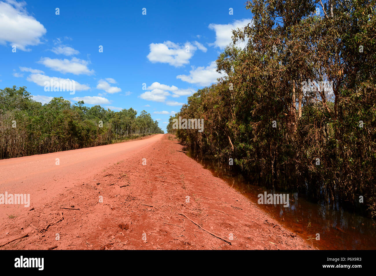 Remote red dirt road through Cape York Peninsula, Far North Queensland