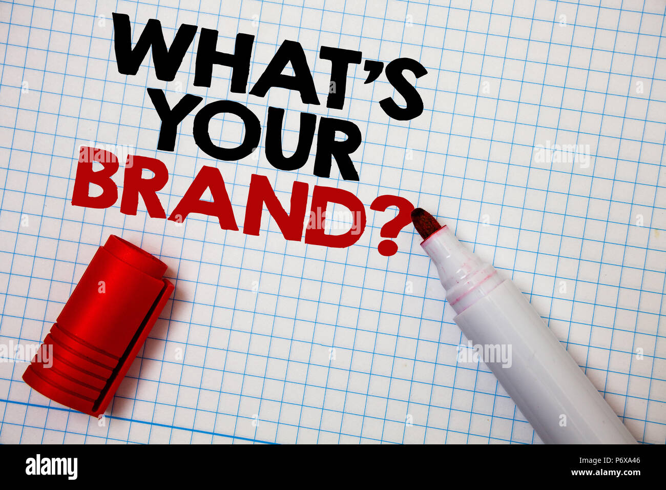 Writing note showing What'S Your Brand Question. Business photo