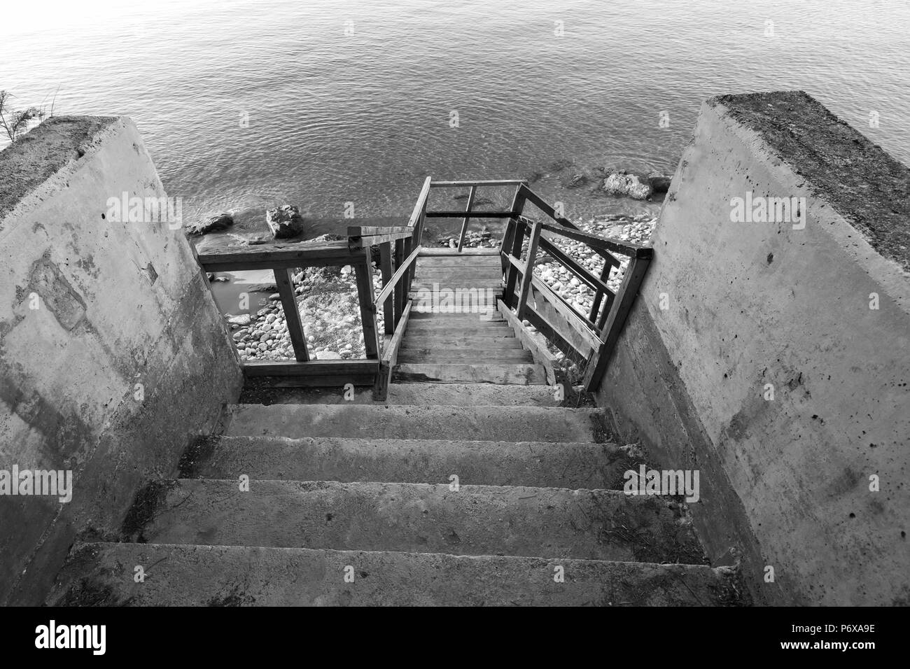 Weathered wooden railings Black and White Stock Photos & Images - Alamy