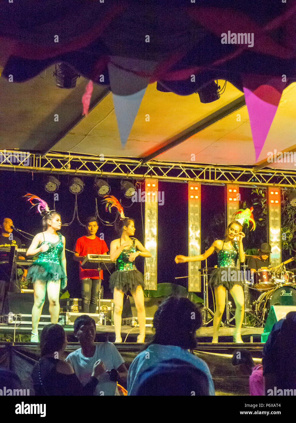 Local Concert with thai girl group dancing the Temple Event in Burirum