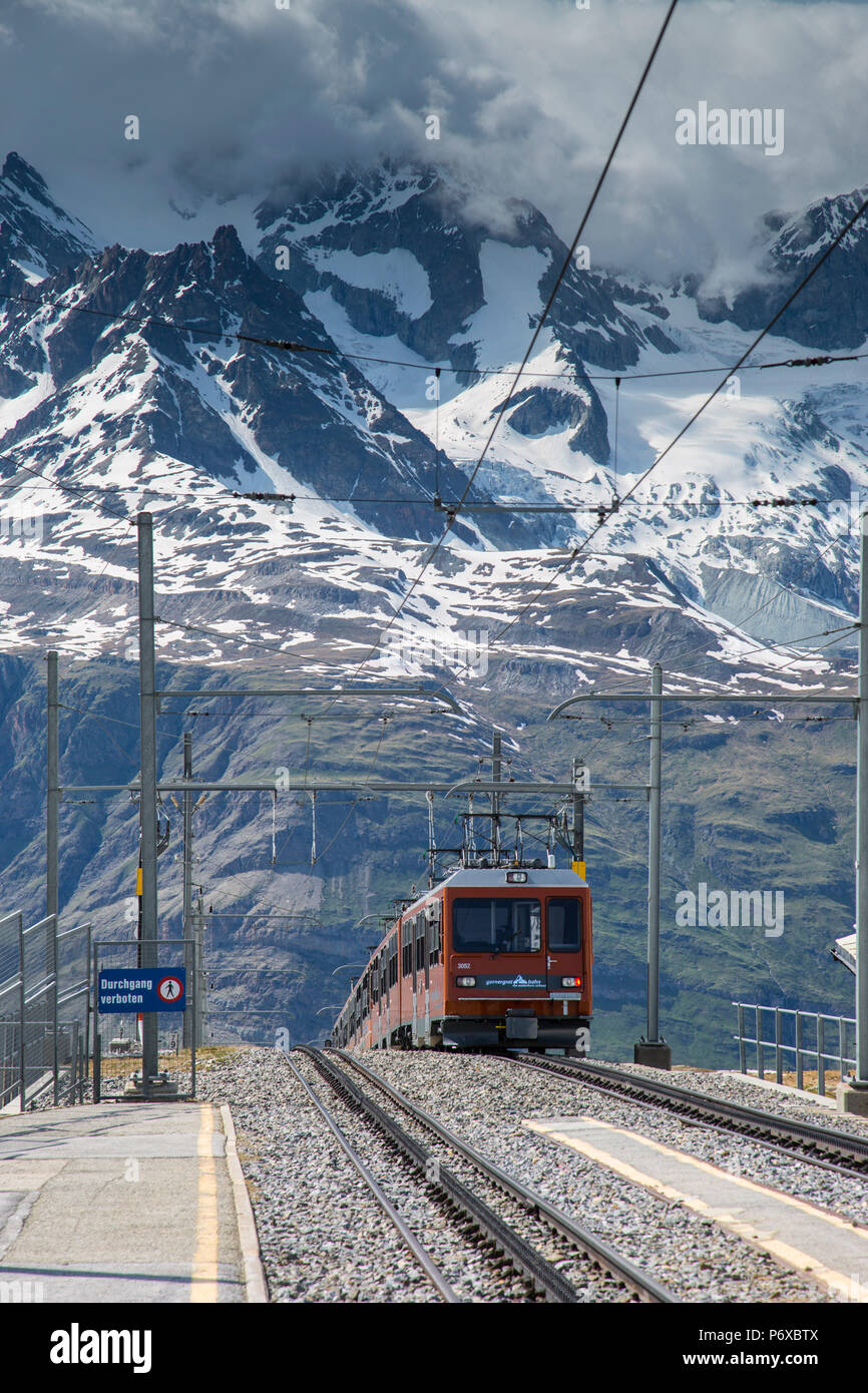 Gornergrat railway at Gornergrat summit, Switzerland Stock Photo