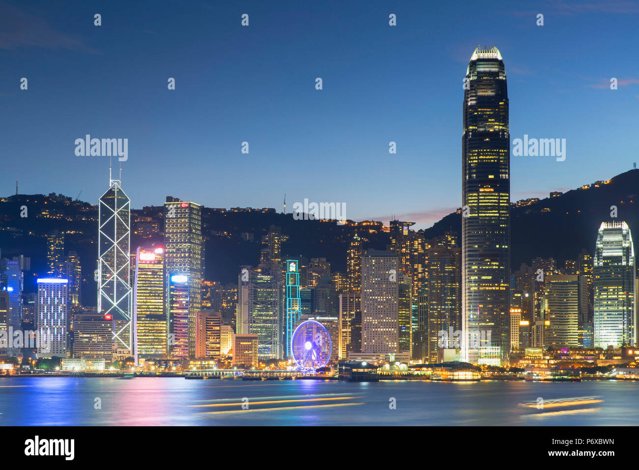 View of Hong Kong Island skyline at dusk, Hong Kong, China Stock Photo