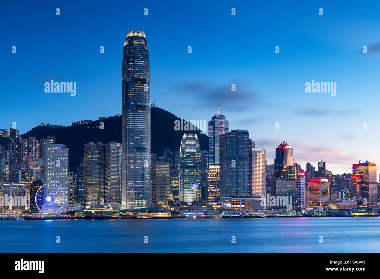 View of Hong Kong Island skyline at dusk, Hong Kong, China Stock Photo ...